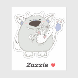 Gelukkig monster met bloemen sticker