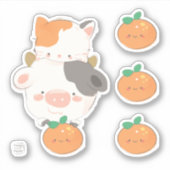 Gelukkig Moo Jaar! Cute Kitty Cat Koe Ox Sticker (Voorkant)