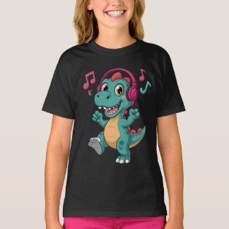“Gelukkig Muzikaal Dinosaur Cartoon T-Shirt – Kind