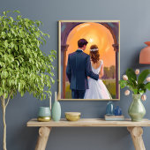 Gelukkig Na De Bruiloft Bruid & Bruidegom Aquarel Poster