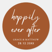 Gelukkig na de bruiloft Terracotta bruiloftsrecept Ronde Sticker (Voorkant)