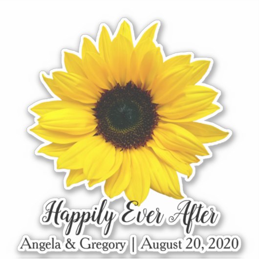 Gelukkig na de bruiloft zonnebloem sticker (Voorkant)