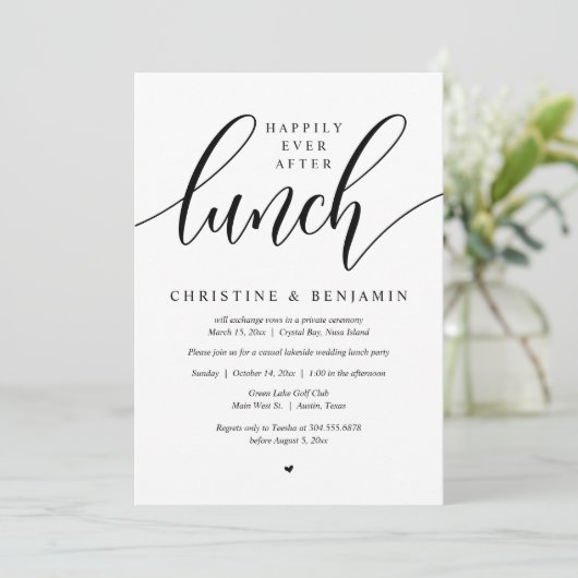 Gelukkig Na de Lunch, Elopement, Modern Script Kaart (Staand voorkant)