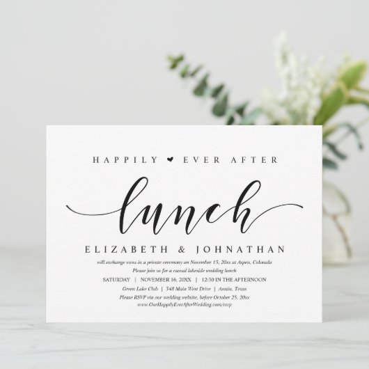 Gelukkig na de lunch, trouwen zonder gasten kaart (Staand voorkant)