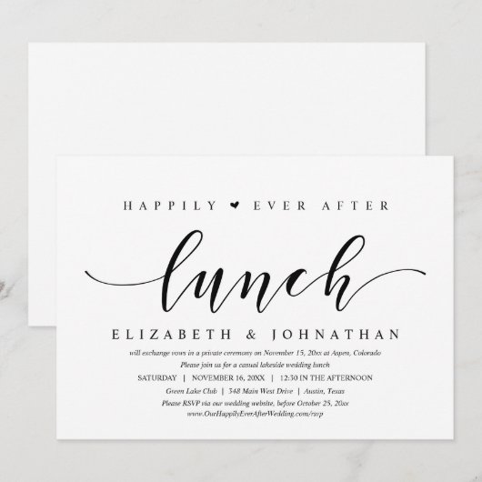 Gelukkig na de lunch, trouwen zonder gasten kaart (Voorkant / Achterkant)