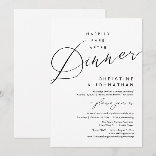 Gelukkig na het diner Romantisch Huwelijk Kaart (Voorkant / Achterkant)