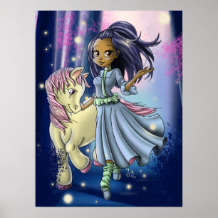 Gelukkig Native American meisje en pony Poster