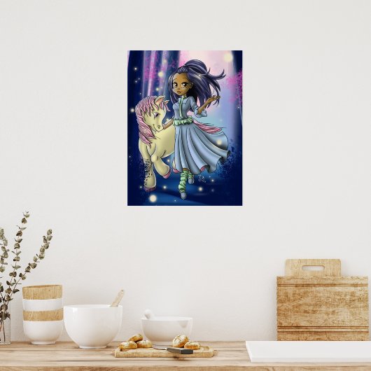 Gelukkig Native Amerikaans Meisje en Pony Poster (Keuken)