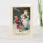 "Gelukkig Nieunjaar" Vintage Dutch Card Feestdagen Kaart<br><div class="desc">Designed by Susan Epps Oliver. Vintage Dutch New Year image of two children playing with a snowman who has come alive ! He is entertaining the children with a jack-in-the-box.</div>