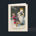 "Gelukkig Nieunjaar" Vintage Dutch Card Feestdagen Kaart<br><div class="desc">Designed by Susan Epps Oliver. Vintage Dutch New Year image of two children playing with a snowman who has come alive ! He is entertaining the children with a jack-in-the-box.</div>