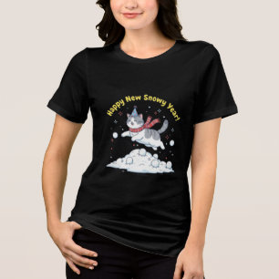 Gelukkig Nieuw Besneeuwd Jaar 2026 Schattige Kat W Tri-Blend Shirt