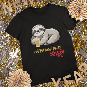 Gelukkig Nieuw Bier/Jaar Grappige Luiaard T-Shirt