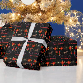 Gelukkig nieuw Chinees jaar zwart Cadeaupapier