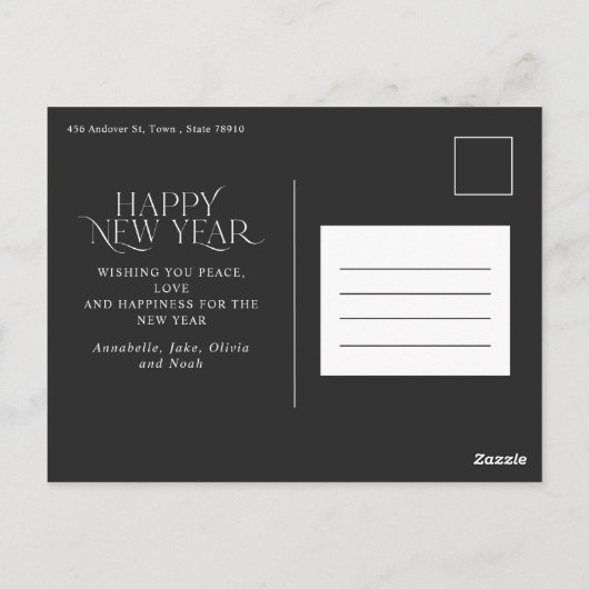 gelukkig nieuw jaar 1 foto botanische bloesvakanti briefkaart (Achterkant)