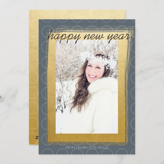 Gelukkig nieuw jaar Faux Gold-gepersonaliseerd Feestdagenkaart (Voorkant / Achterkant)