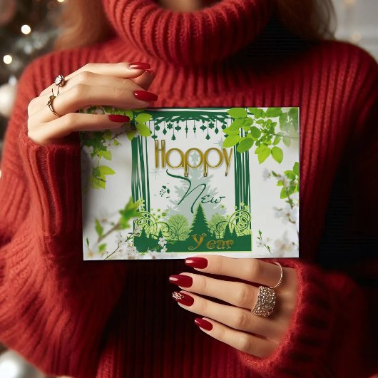 Gelukkig nieuw jaar Floral groen BRIEFKAART