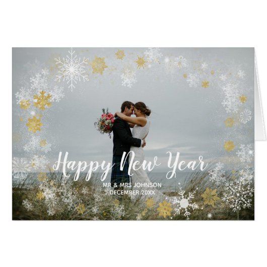 gelukkig nieuw jaar kerstvakantie fotokaart sneeuw (Voorkant Horizontaal)