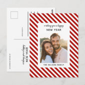 gelukkig nieuw jaar , moderne rode witte streep fo briefkaart (Voorkant / Achterkant)