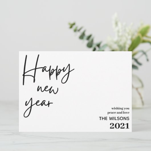 gelukkig nieuw jaar , moderne zwarte streep foto feestdagenkaart (Staand voorkant)