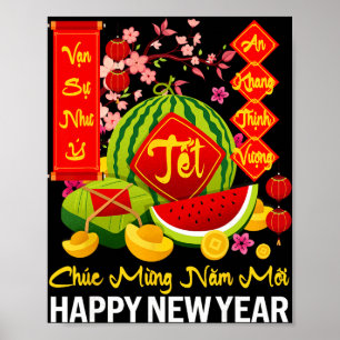 Gelukkig Nieuw Jaar Vietnamees Nieuw Lunaar Jaar V Poster