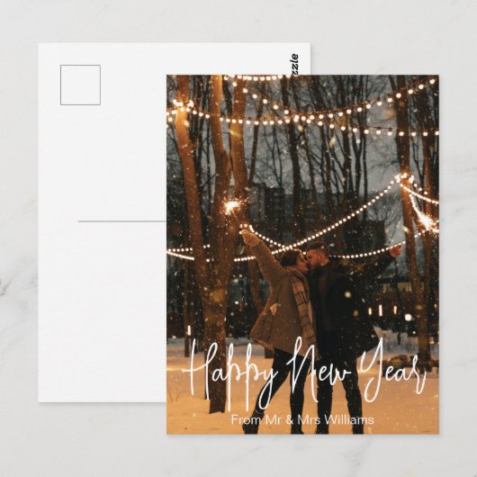 gelukkig nieuw jaar wit handschrift de foto van de briefkaart (Voorkant / Achterkant)