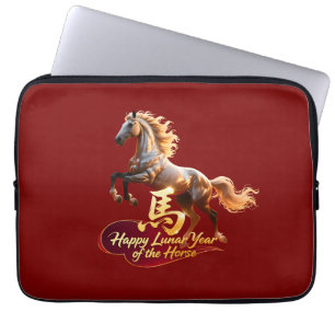 Gelukkig Nieuw Maanjaar Majestueus Gouden Paard Laptop Sleeve