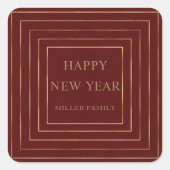 gelukkig nieuwe jaar gouden grenzen rood vierkante sticker (Voorkant)
