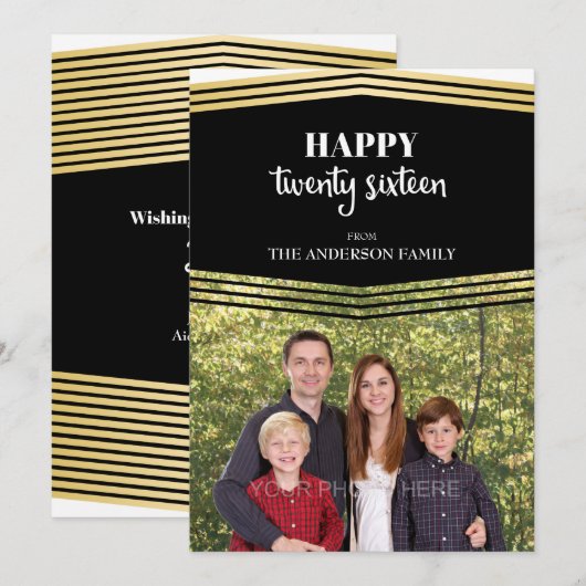 Gelukkig Nieuwjaar 2016, Goud & Zwart Foto Feestdagenkaart (Voorkant / Achterkant)