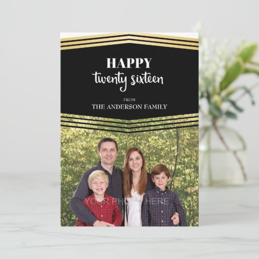 Gelukkig Nieuwjaar 2016, Goud & Zwart Foto Feestdagenkaart (Staand voorkant)