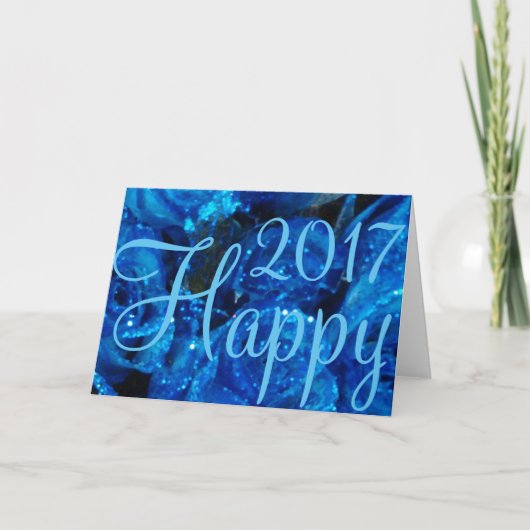 Gelukkig Nieuwjaar 2017 Festive Flower Kaart Blue  (Voorkant)