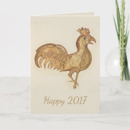 Gelukkig Nieuwjaar 2017 Haantje Vintage Aquarel Feestdagen Kaart