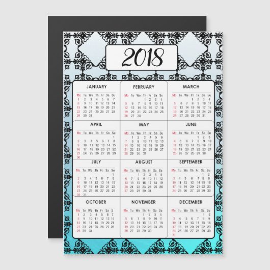 Gelukkig nieuwjaar 2018 Aqua Blue Magnetic Calenda (Voorkant / Achterkant)