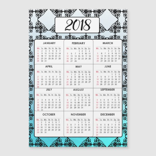 Gelukkig nieuwjaar 2018 Aqua Blue Magnetic Calenda (Voorkant)