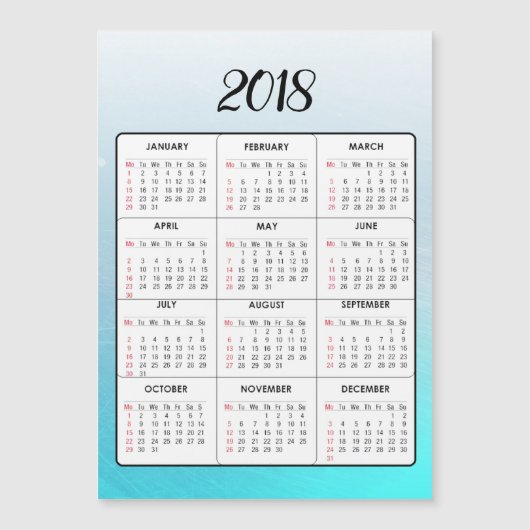 Gelukkig nieuwjaar 2018 Aqua Blue Magnetic Calenda (Voorkant)