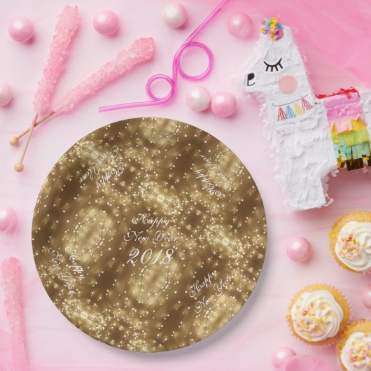 Gelukkig Nieuwjaar 2018 Elegant Koord van Lichten Papieren Bordje (Feest)