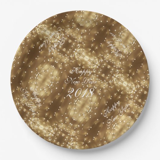 Gelukkig Nieuwjaar 2018 Elegant Koord van Lichten Papieren Bordje (Voorkant)