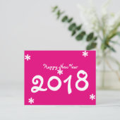 Gelukkig Nieuwjaar 2018 Hot Pink White Star Typogr Feestdagenkaart (Staand voorkant)