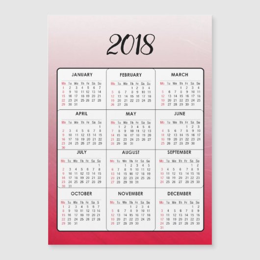 Gelukkig Nieuwjaar 2018 Rode Magnetische Kalender (Voorkant)