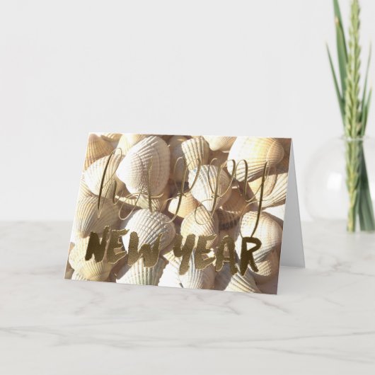 Gelukkig Nieuwjaar 2018 Shells Summer Tropical Bea Feestdagen Kaart (Voorkant)