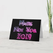 Gelukkig Nieuwjaar 2019 Black and Pink Stars Tekst Feestdagen Kaart (Voorkant)