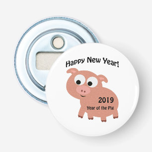 Gelukkig nieuwjaar 2019 Jaar van de Varkens Button Flesopener