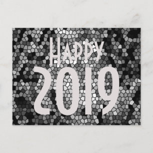 Gelukkig Nieuwjaar 2019 Mozaïekpatroon zwart-wit Feestdagenkaart