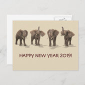 Gelukkig Nieuwjaar 2019 Olifanten Feestdagenkaart (Voorkant / Achterkant)