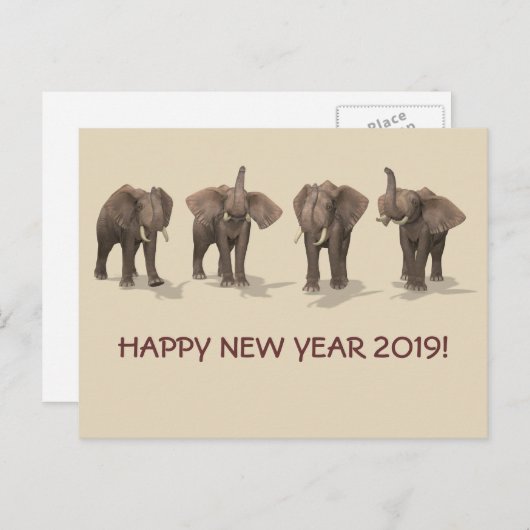 Gelukkig Nieuwjaar 2019 Olifanten Feestdagenkaart (Voorkant / Achterkant)