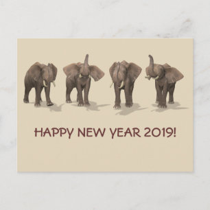 Gelukkig Nieuwjaar 2019 Olifanten Feestdagenkaart