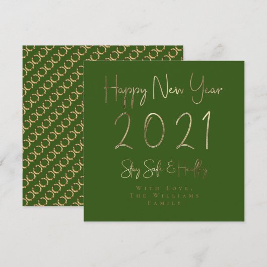 Gelukkig Nieuwjaar 2021 Elegant Gold Script Groen Feestdagenkaart (Voorkant / Achterkant)