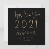 Gelukkig Nieuwjaar 2021 Elegant Gold Script Zwart Feestdagenkaart (Voorkant)