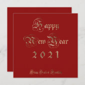 Gelukkig Nieuwjaar 2021 Elegant rood en Gold Scrip Feestdagenkaart (Voorkant / Achterkant)