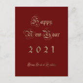 Gelukkig Nieuwjaar 2021 Elegant rood en Gold Scrip Feestdagenkaart (Voorkant)