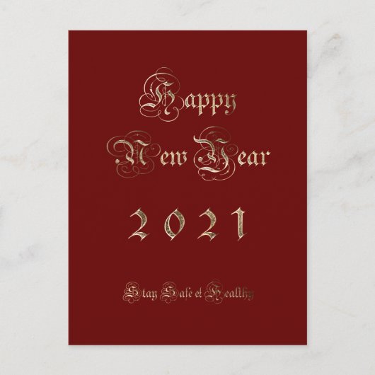 Gelukkig Nieuwjaar 2021 Elegant rood en Gold Scrip Feestdagenkaart (Voorkant)